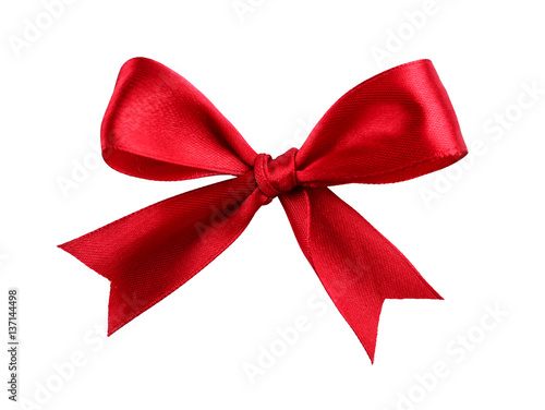 Red ribbon bow-knot on white background