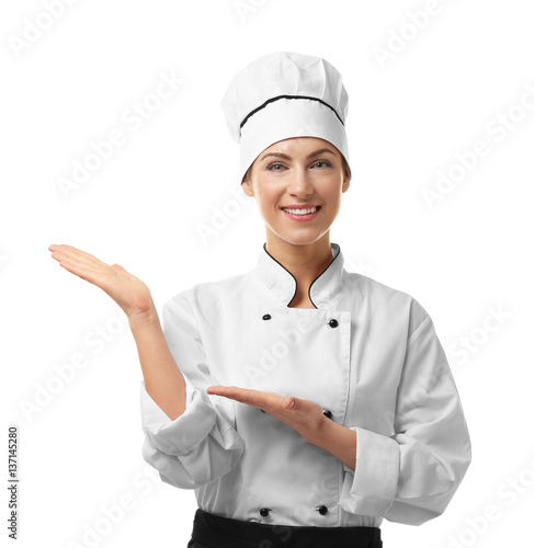 Portrait of female chef iso...