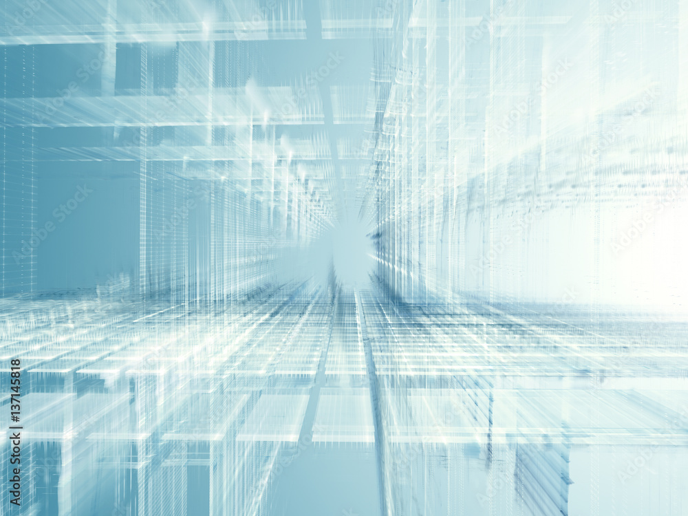 Abstract background element. Fractal graphics series. Three-dimensional composition of glowing artifacts. Information processing concept. Blue and white colors. Abstract background element. Fractal graphics series. Three-dimensional composition of glowing artifacts. Information processing concept. Blue and white colors.