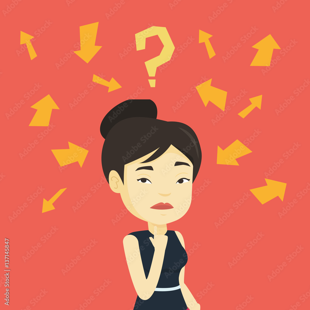 Young business woman thinking vector illustration. Young business woman thinking vector illustration.
