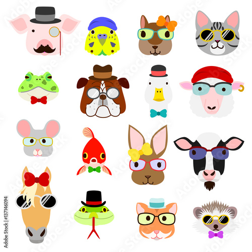 hipster animals faces set