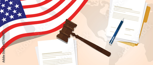 USA United States of America law constitution legal judgement justice legislation trial concept using flag gavel paper and pen