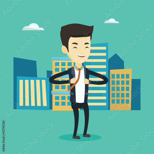 Business man opening his jacket like superhero.
