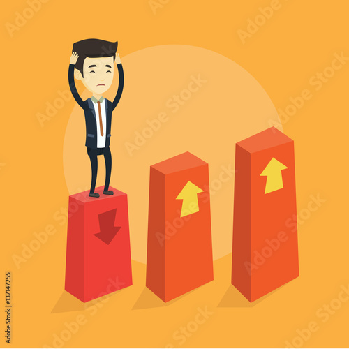 Bankrupt on chart going down vector illustration.