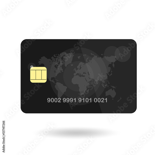 Credit Card with world map isolated on white background. Vector illustration.