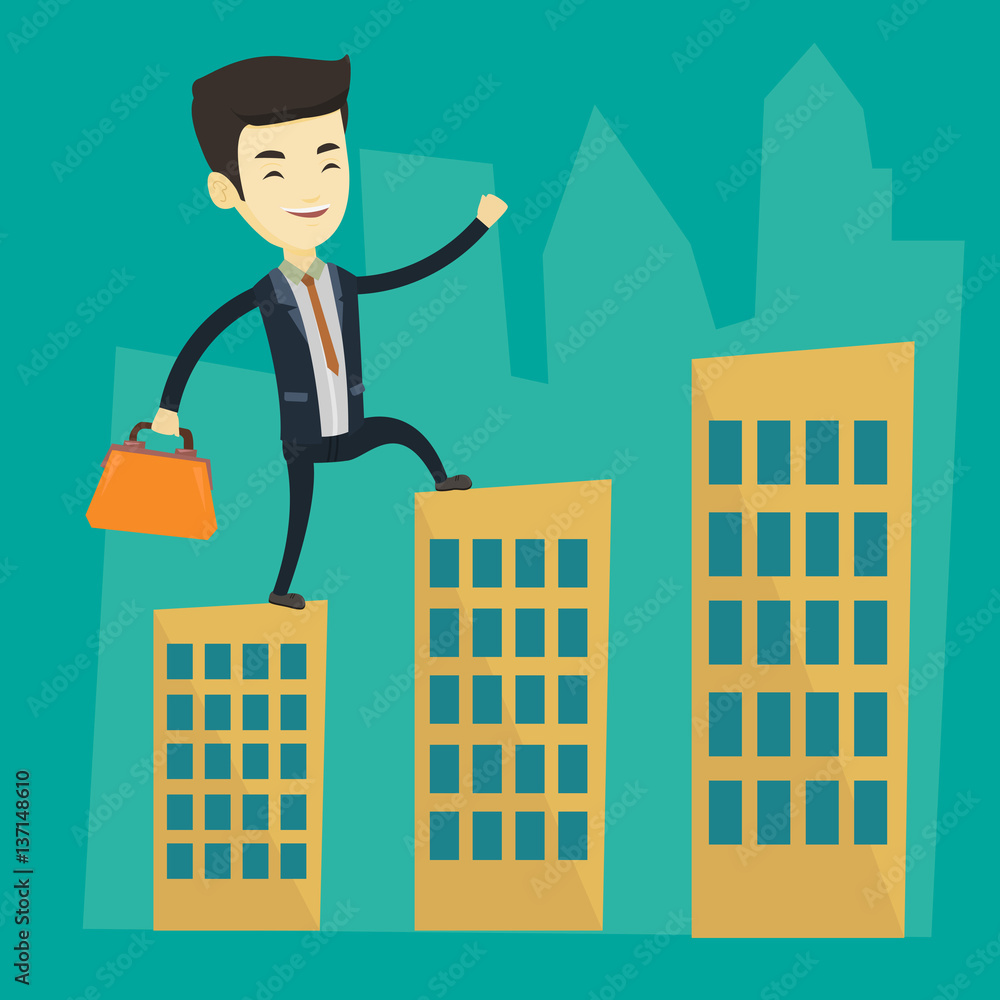 Business man walking on the roofs of buildings. Business man walking on the roofs of buildings.