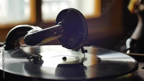 Old Gramophone, playing a record, close up shot