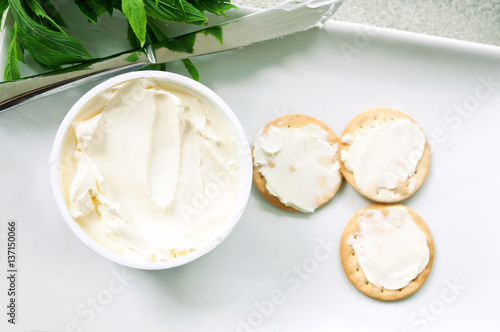 Cream cheese crackers on plate