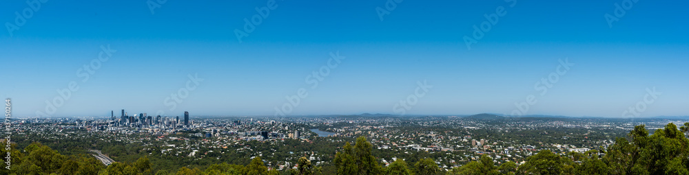 Panoramic view of Brisbane in sunny summer day from Mount Coot-tha, Queensland, Australia