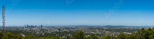 Panoramic view of Brisbane in sunny summer day from Mount Coot-tha, Queensland, Australia