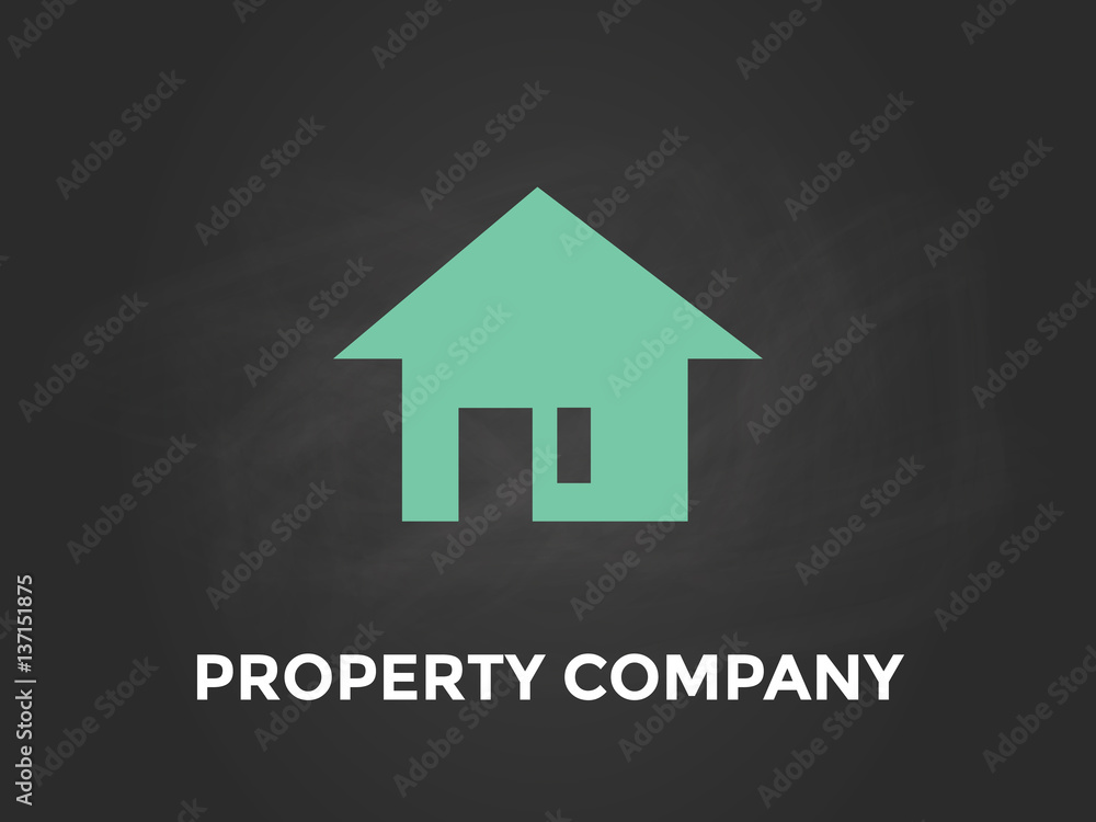 Property company white text illustration with green silhouette of a house and black background Property company white text illustration with green silhouette of a house and black background