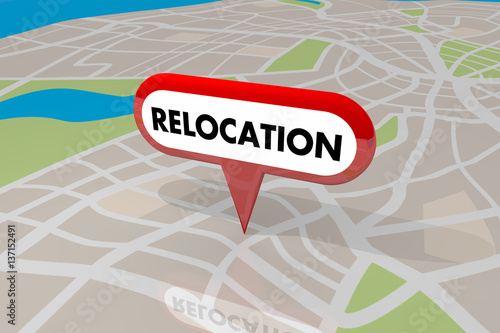 Relocation Moving Map Pin Word New Home Business 3d Illustration photo