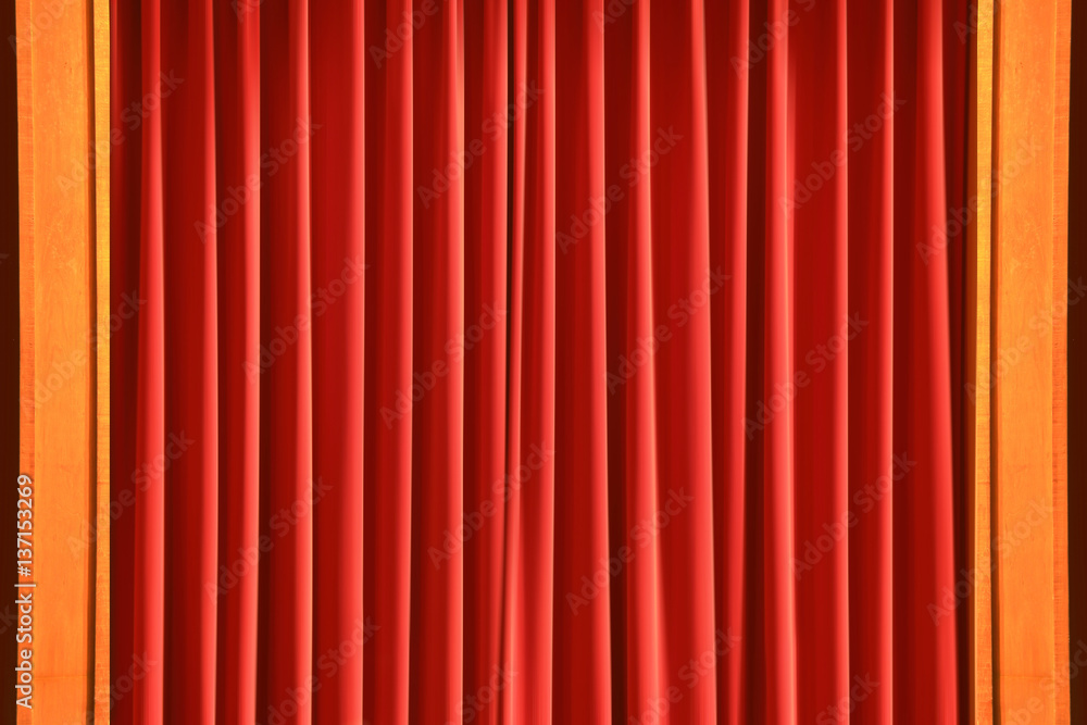 theater curtain, red window curtain in wood frame theater curtain, red window curtain in wood frame