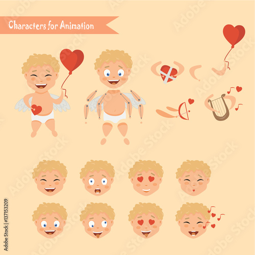 Cupid angels icons set - little boy