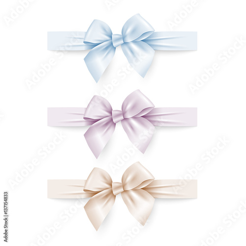 Konstfotografi Set of pastel colors silk bows with ribbons