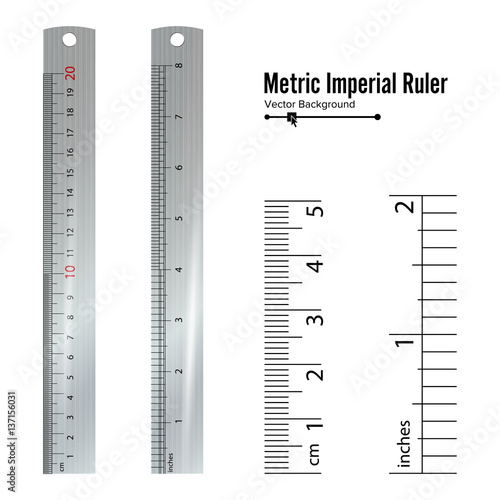 Metric Imperial Rulers Vector. Centimeter And Inch. Measure Tools Equipment Illustration Isolated On White Background.