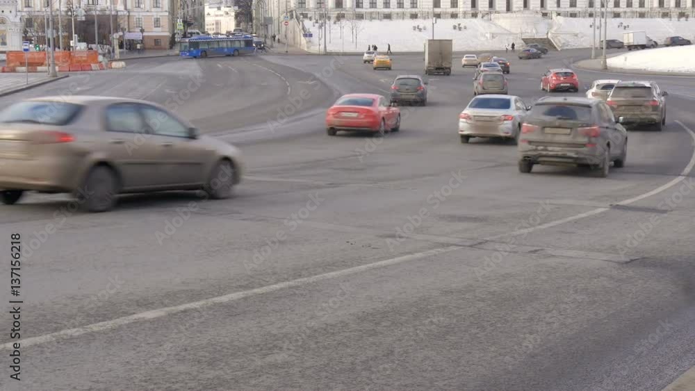 Timelapse. Rapid movement of cars on city streets. On a sunny day. Big wide road Timelapse. Rapid movement of cars on city streets. On a sunny day. Big wide road