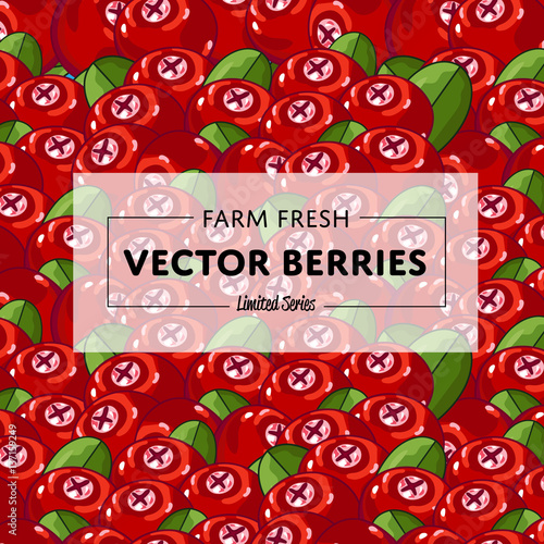 Organic farm fruit square banner with berry vector illustration. Natural fruit background, organic farming promo, vegan food retail poster. Healthy farm fruit advertising backdrop with berry pattern