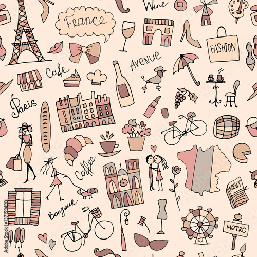 France sketch, seamless pattern for your design