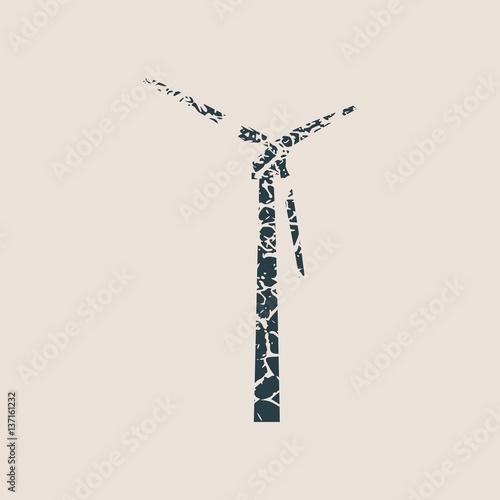 Eco energy relative backdrop. Stripe texture on wind turbine silhouette. Grunge style vector illustration