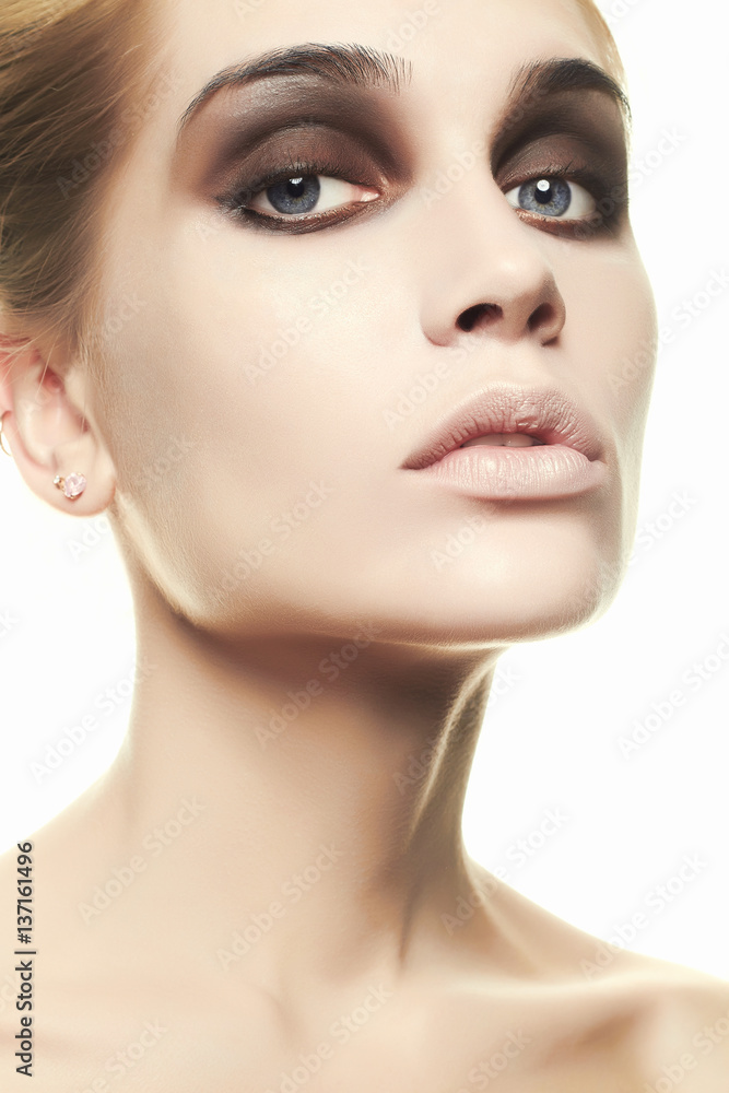 dark eyes shadows make-up.beauty face girl dark eyes shadows make-up.beauty face girl