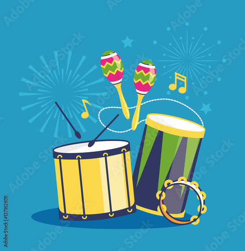 Fireworks and Musical Instruments on Blue