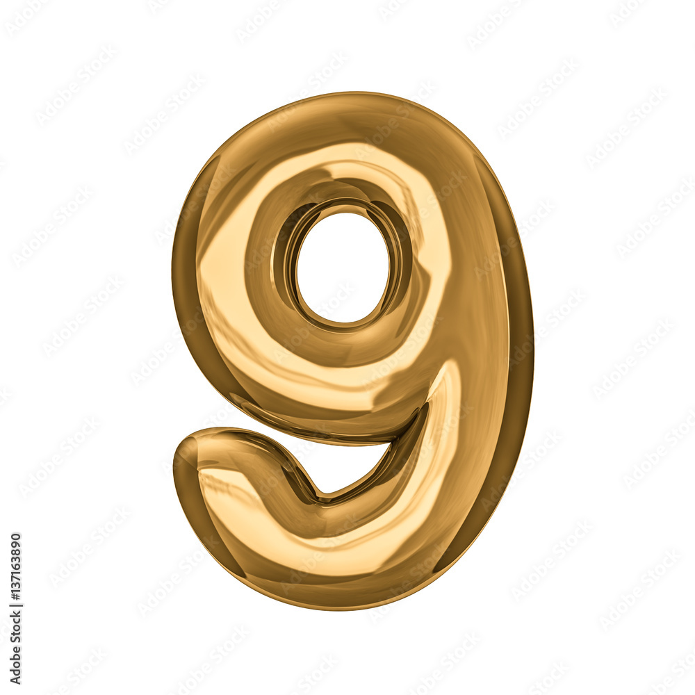 Gold digits made of inflatable balloons isolated on white background. 3D rendering Gold digits made of inflatable balloons isolated on white background. 3D rendering