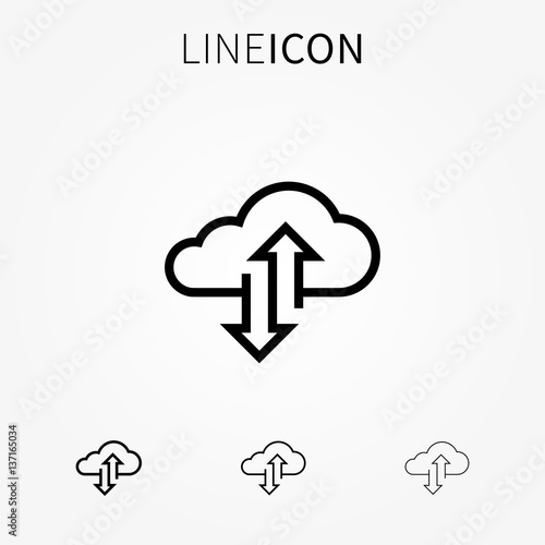 Cloud transfer vector icon. Remote storage, upload and download process graphic design. Internet data storage server technology concept. Cloud transfer line art pictogram.
