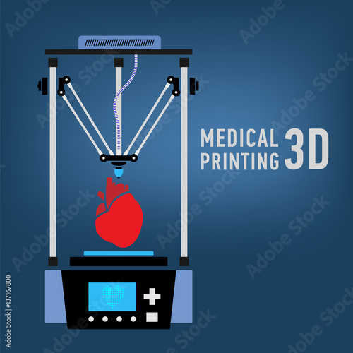 Medical printer for human organs replicated. 3D Bio-printer. Vector