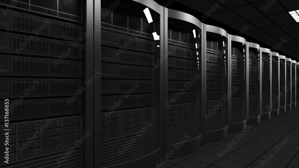 Modern server room dolly seamless loop 4K animation. Cloud technologies ...