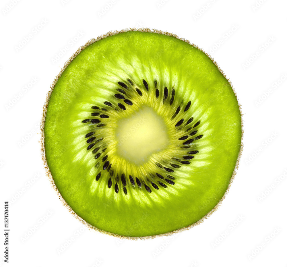 Beautiful slice of fresh juicy kiwi isolated on white background Beautiful slice of fresh juicy kiwi isolated on white background