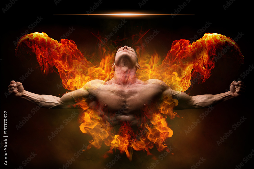 On fire bodybuilder StockFoto Adobe Stock