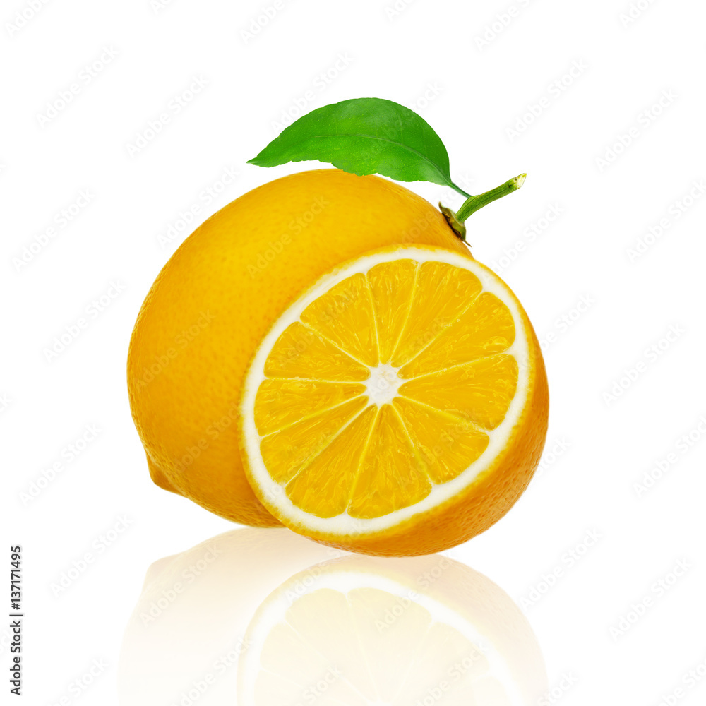 Lemon fruit with leaves isolated on white background. Clipping path Lemon fruit with leaves isolated on white background. Clipping path