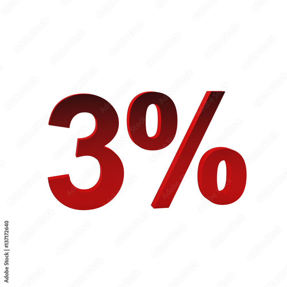 3 percent off, 3d render. Isolated on white 3 percent off, 3d render. Isolated on white