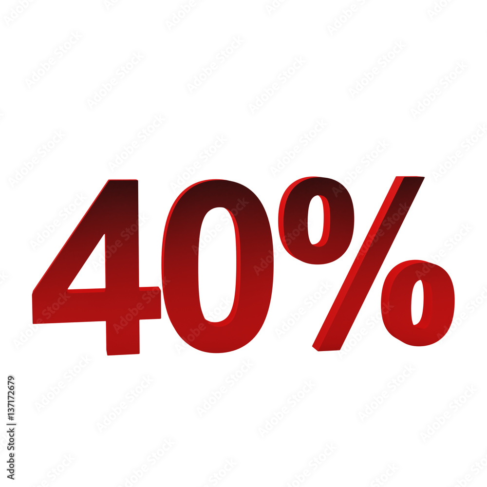 40 percent off, 3d render. Isolated on white 40 percent off, 3d render. Isolated on white
