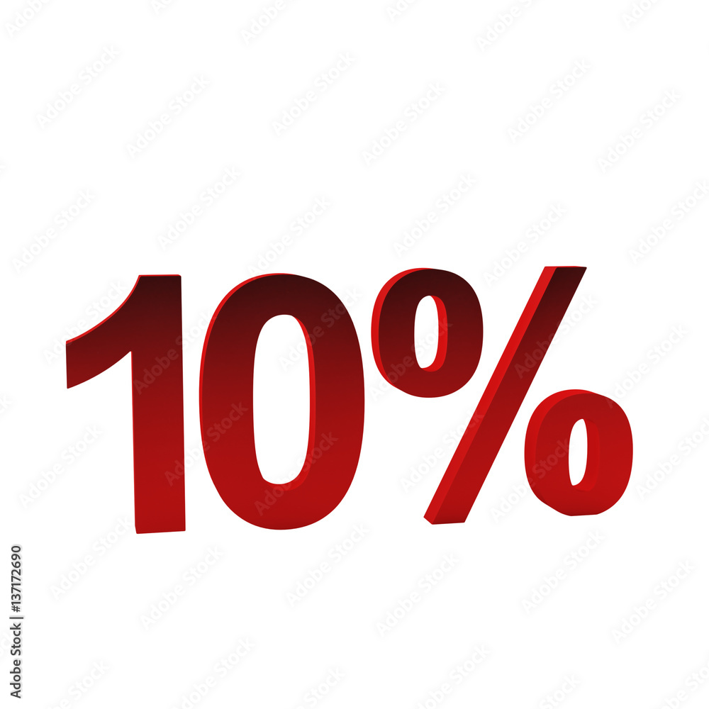 10 percent off, 3d render. Isolated on white 10 percent off, 3d render. Isolated on white