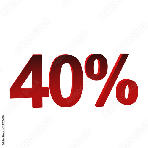 40 percent off, 3d render. Isolated on white
