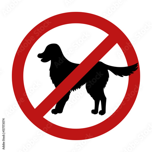 Sign of dog prohibition isolated on white background. Breed labrador retriever.