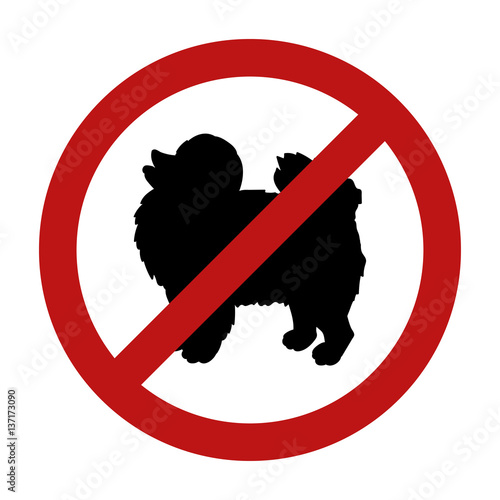 Sign of dog prohibition isolated on white background. Breed spitz.
