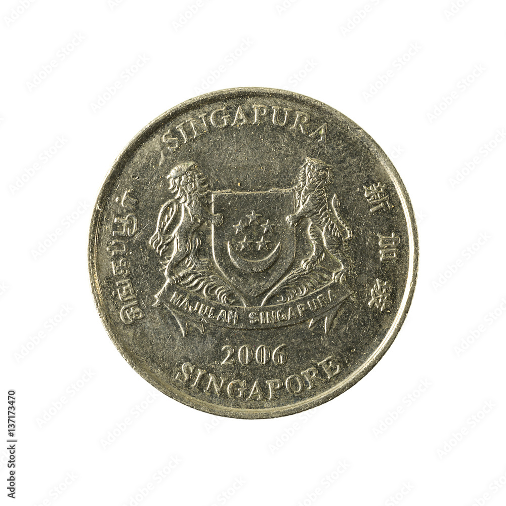 20 singapore cent coin (2006) reverse isolated on white background 20 singapore cent coin (2006) reverse isolated on white background