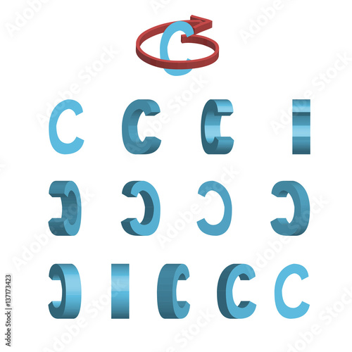 Sheet of sprites. Rotation of cartoon 3d letter C.
