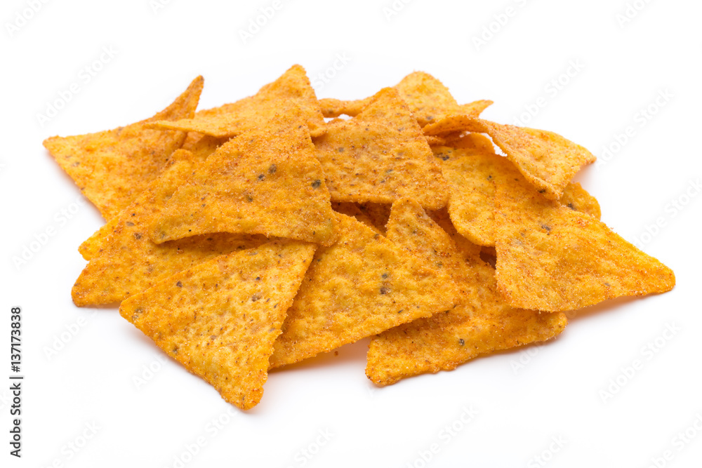 Nachos chips, isolated on white background.