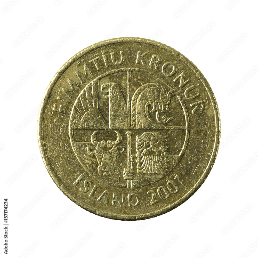 50 icelandic krona coin (2001) reverse isolated on white background 50 icelandic krona coin (2001) reverse isolated on white background