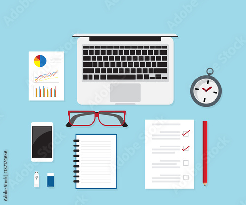 work desk with office supplies
