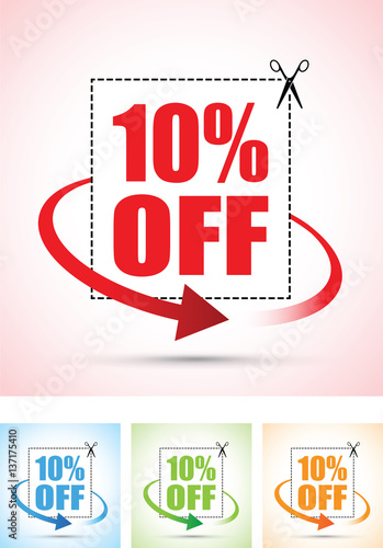 ten per cent off scissors sign with an arrow