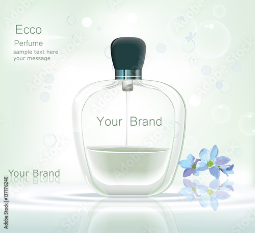 Perfume bottle Cosmetic ads template, droplet bottle mock up isolated on dazz...
