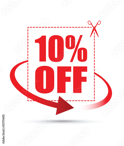 ten per cent off scissors sign with an arrow