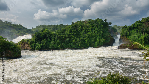 Panoramic view of two falls in Murchison Falls in Uganda