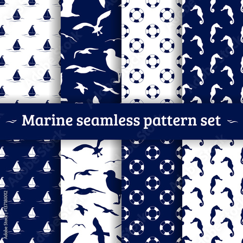 Marine seamless pattern set vector background