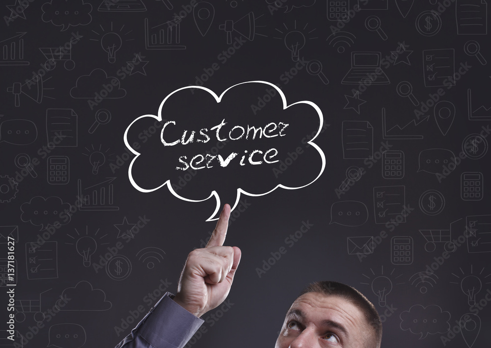 Business, Technology, Internet and marketing. Young businessman thinking about: Customer service Business, Technology, Internet and marketing. Young businessman thinking about: Customer service